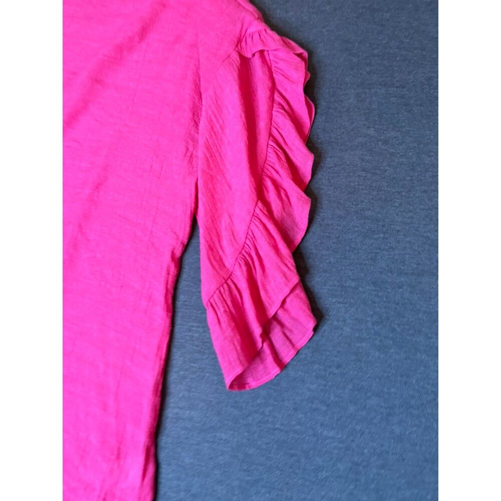 Doe & Rae Pink Ruffle Sleeve Blouse Medium Textured Boho Top Size Medium - Picture 2 of 13